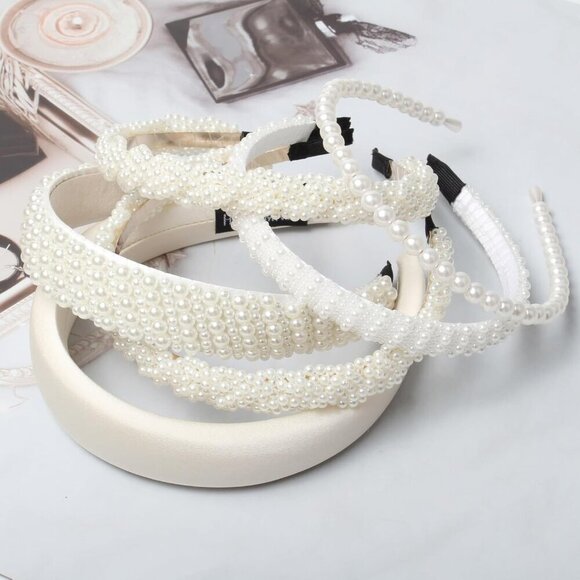 5PK White Pearl Headbands for Women Girls Dainty Bling Faux Pearls Hair Accessor main image 8